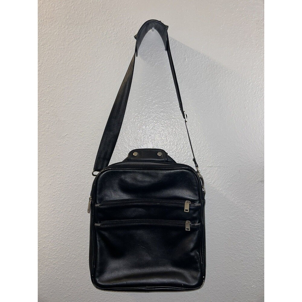 Vtg Brookstone Black Genuine Soft Leather Attache Satchel Brief Case With strap